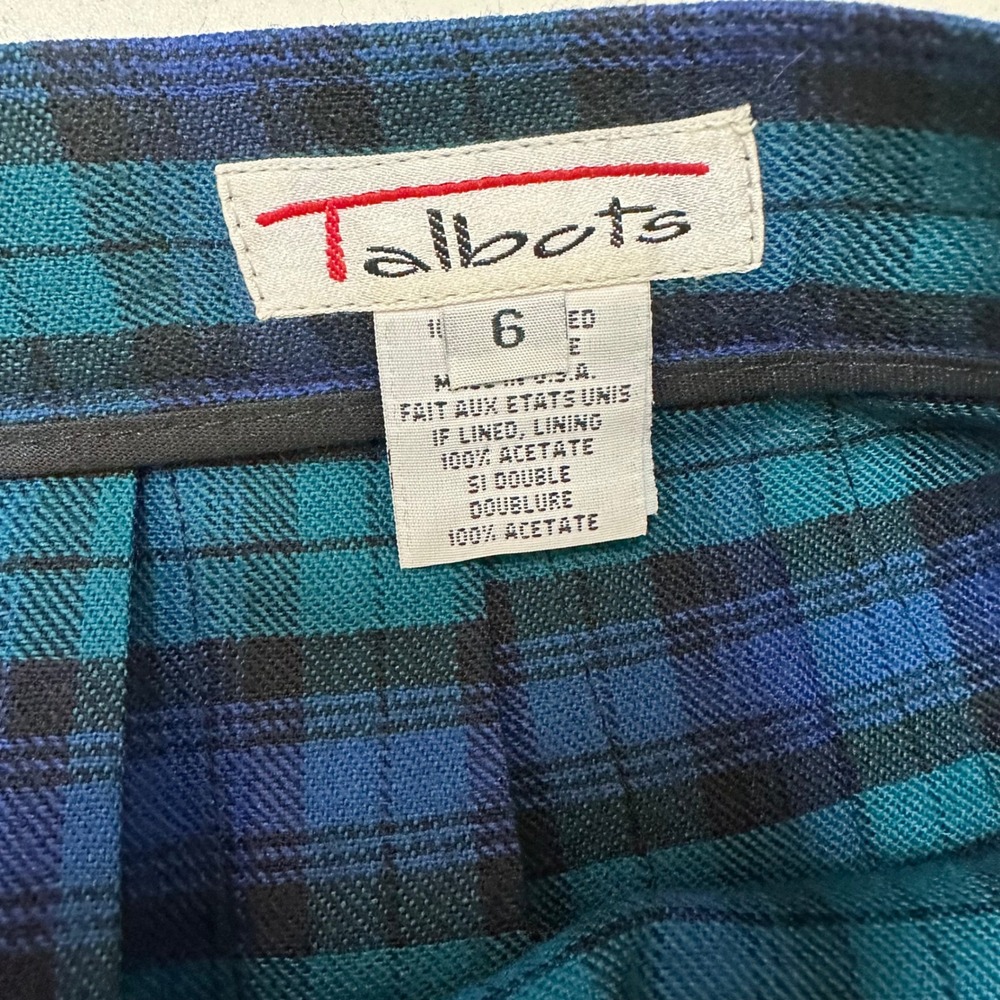 Talbots Vintage Blue Green Plaid Wool Kilt Wrap Skirt Pleated Made in USA 6 - Picture 5 of 8